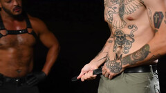 Dominant black man is teasing a tattooed Latino perv