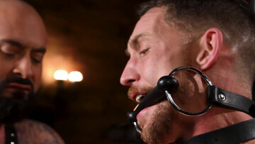 Bald man tied his submissive partner and  had his way with him