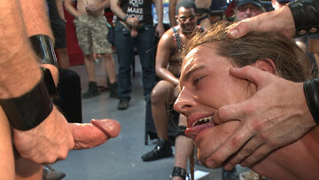 Bondage scene with a hunk who takes it all