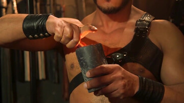 Pouring some wax on his fit figure while getting a BJ