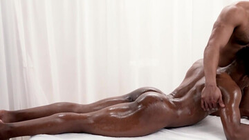Blessing his booty and body after pouring lube over him