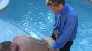 Pool guy pleasing this hard dick in public