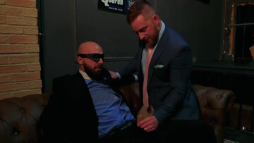 Dude in a sexy blindfold accepts the inevitable