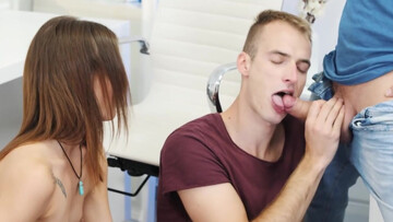 Hot girl watches the bisexual guys have oral sex together