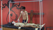 Submissive boy lets his horny master fool around with his dick