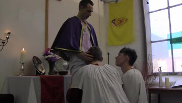 Two altar boys are willing to satisfy the pervy priest