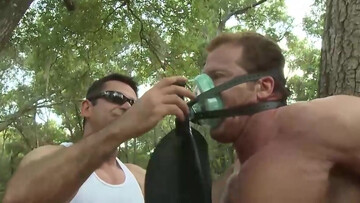 Trying to breathe air while getting tied to a big tree