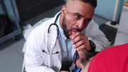 The doctor is giving a blowjob and shares the patient