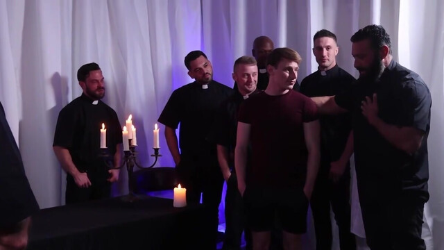 Pale ginger is on his knees and he is ready to serve