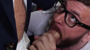 Three perverts are in the office and give each other blowjobs