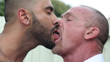 Men share backyard anal fantasy while mowing the grass