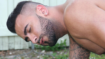 Men share backyard anal fantasy while mowing the grass