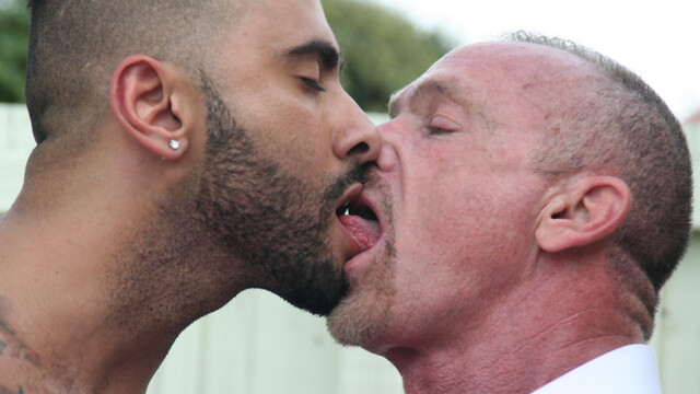 Men share backyard anal fantasy while mowing the grass