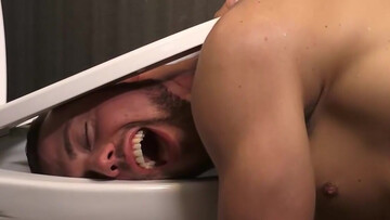 Bathroom toying and fucking for a submissive athlete