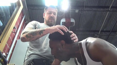 Black dude throats white cock and endures hard sex in the ass