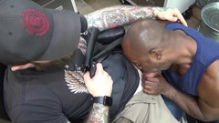 Black lover gets ass rammed by a bearded trucker with a huge cock