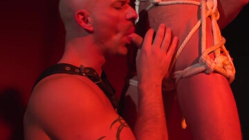 Bald master sucks his slave's cock in true bondage romance