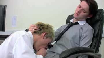 Slender twink enjoys co-worker in his office for intimate relations