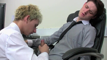 Slender twink enjoys co-worker in his office for intimate relations