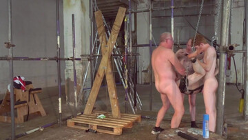 Senior man plays dominant with two young sluts