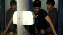 Latino lover gets ass fucked in a public restroom by a white dude