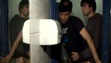 Latino lover gets ass fucked in a public restroom by a white dude