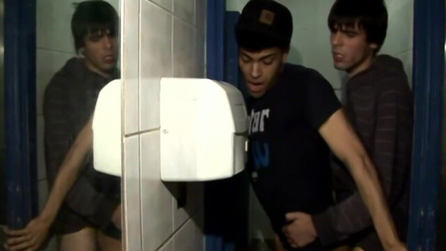 Latino lover gets ass fucked in a public restroom by a white dude