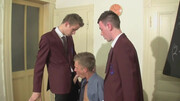 Dashing college boys swap positions in a hot threesome