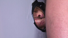 Sucking cock at the glory hole and fucking right after