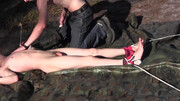 Submissive lad is tied up in the middle of nowhere