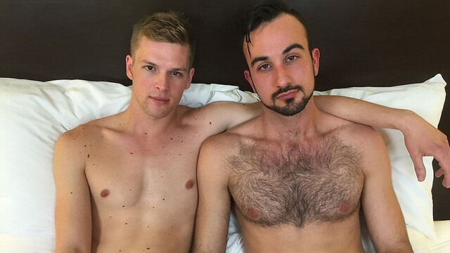 A hairy dude and his skinny lover fuck in a hotel room
