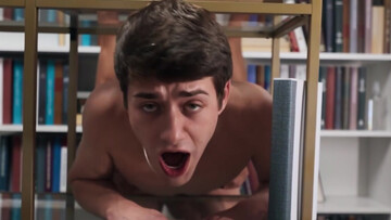 Horny blokes fuck at the library in perfect positions