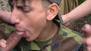 Captured soldier wears a thong and gets horny