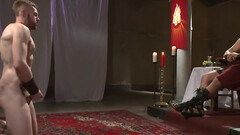 Male slave lets the horny master wax his cock and whip his ass in restless maledom