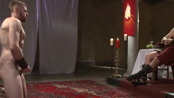 Male slave lets the horny master wax his cock and whip his ass in restless maledom