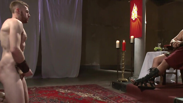 Male slave lets the horny master wax his cock and whip his ass in restless maledom