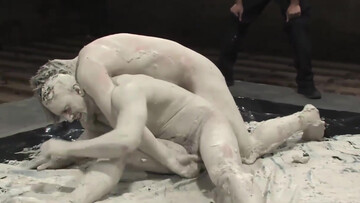 Wrestling on the mat and getting muddy right after