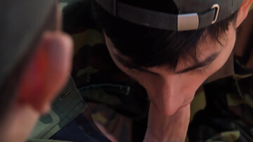 Twink blows another recruit's cock and then tries anal sex