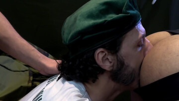 Army members are exploring each other in a group party