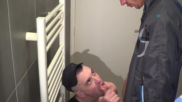 Giving him a deepthroated blowjob in the bathroom