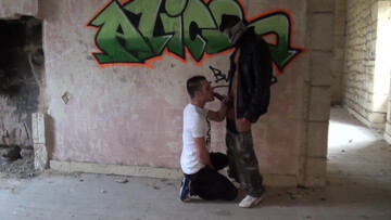 Amateur lad sucks random black dick in the hood and swallows the jizz