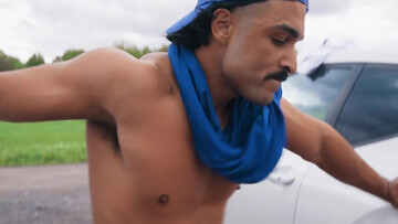 Baseball hotties fuck next to a car, in public