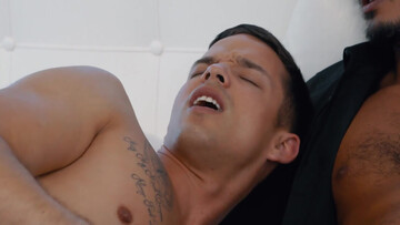 Steamy black lads share white twink in merciless threesome