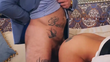 Steamy man ass fucks bald waiter in the ass and comes on his dick