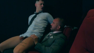 Men in suits share intimate blowjob in flawless manners