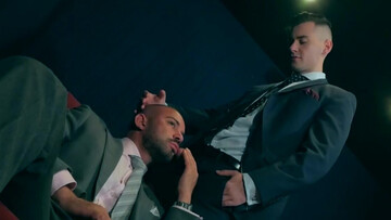 Men in suits share intimate blowjob in flawless manners