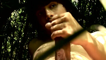 Brunette twink shares outdoor jerk off scenes in sexy manners