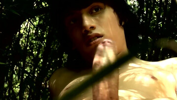 Brunette twink shares outdoor jerk off scenes in sexy manners