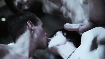 Sensual boys share emo slut for gay anal perversions in a hot trio